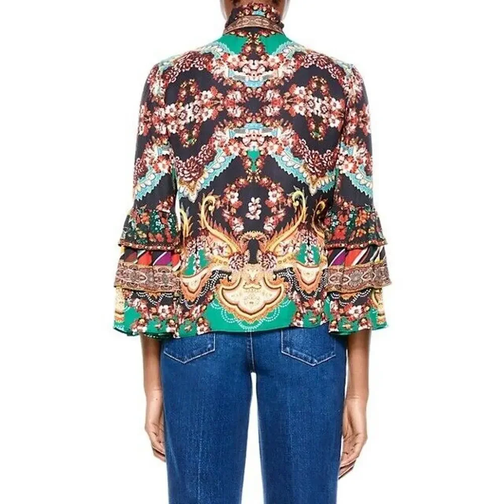 Alice and Olivia Liberty Printed Button-Front Tiered Ruffled Blouse Small - Picture 5 of 13